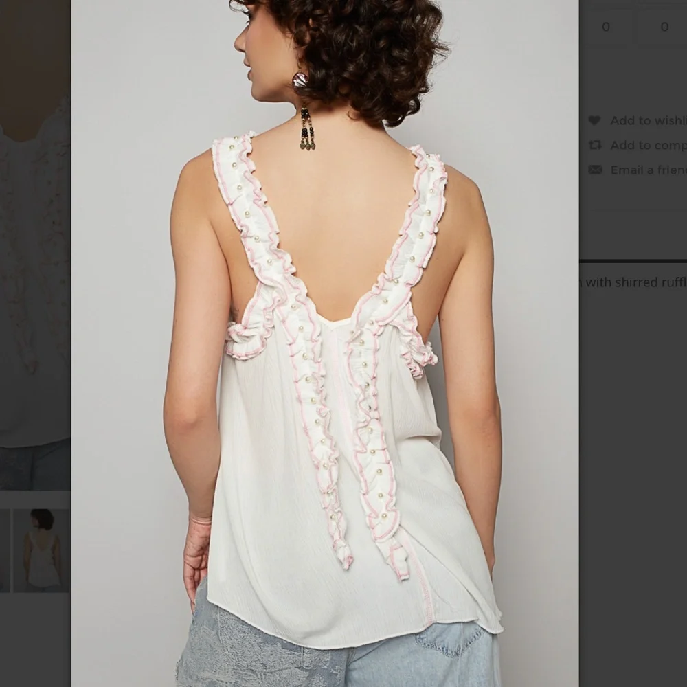 🆕 POL White and Pink Ruffle Tank Top with Pearl Accents. L. NWT!💥 - Picture 4 of 5